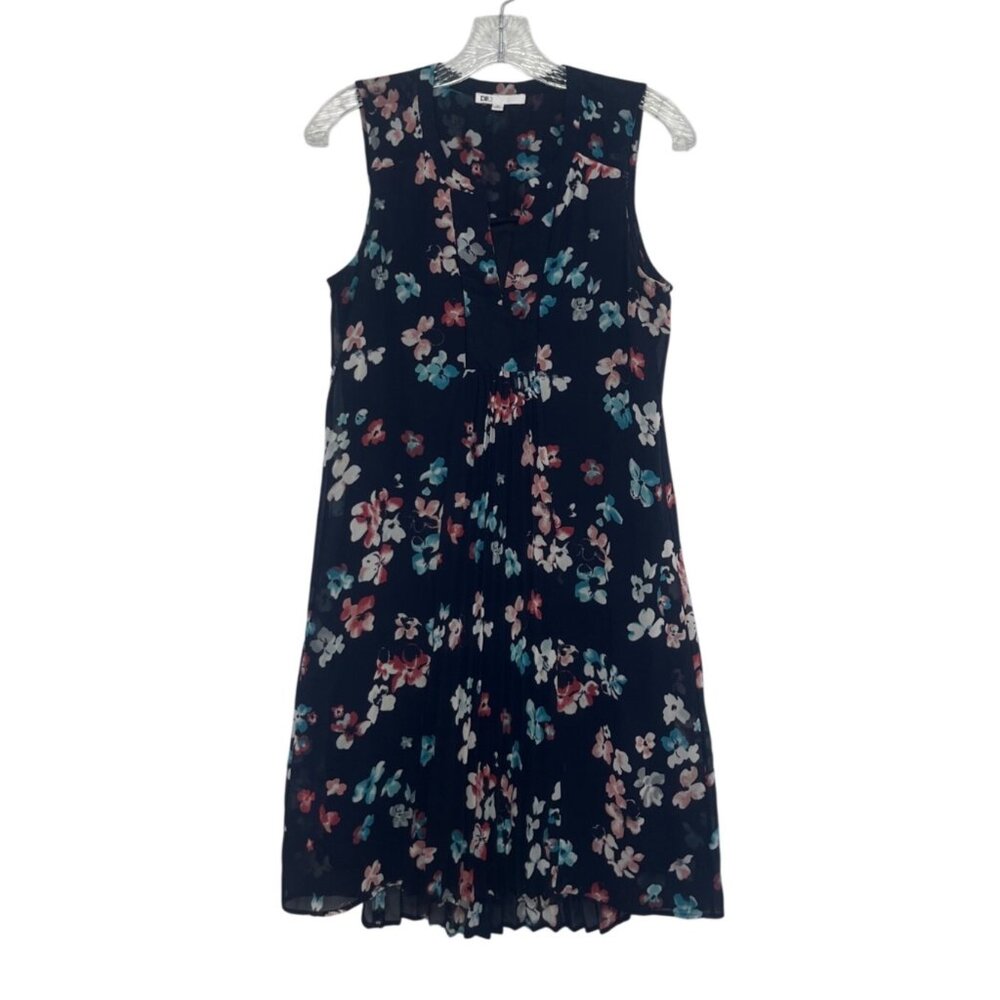 DR2 Sleeveless Floral Pleated Dress XS Blue Summer Sundress